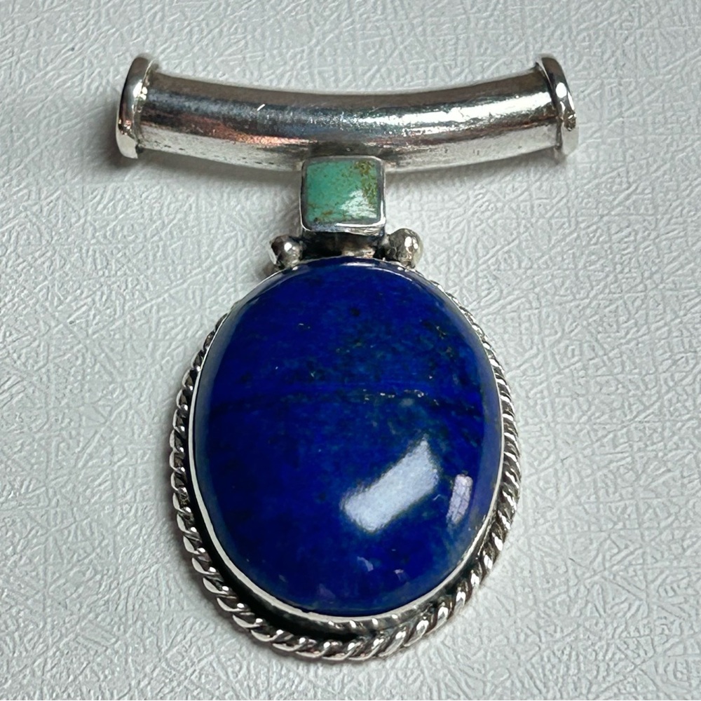 VTG Sterling Silver 925 Pendant Slide Blue Lapis Lazuli Turquoise Native Mexico